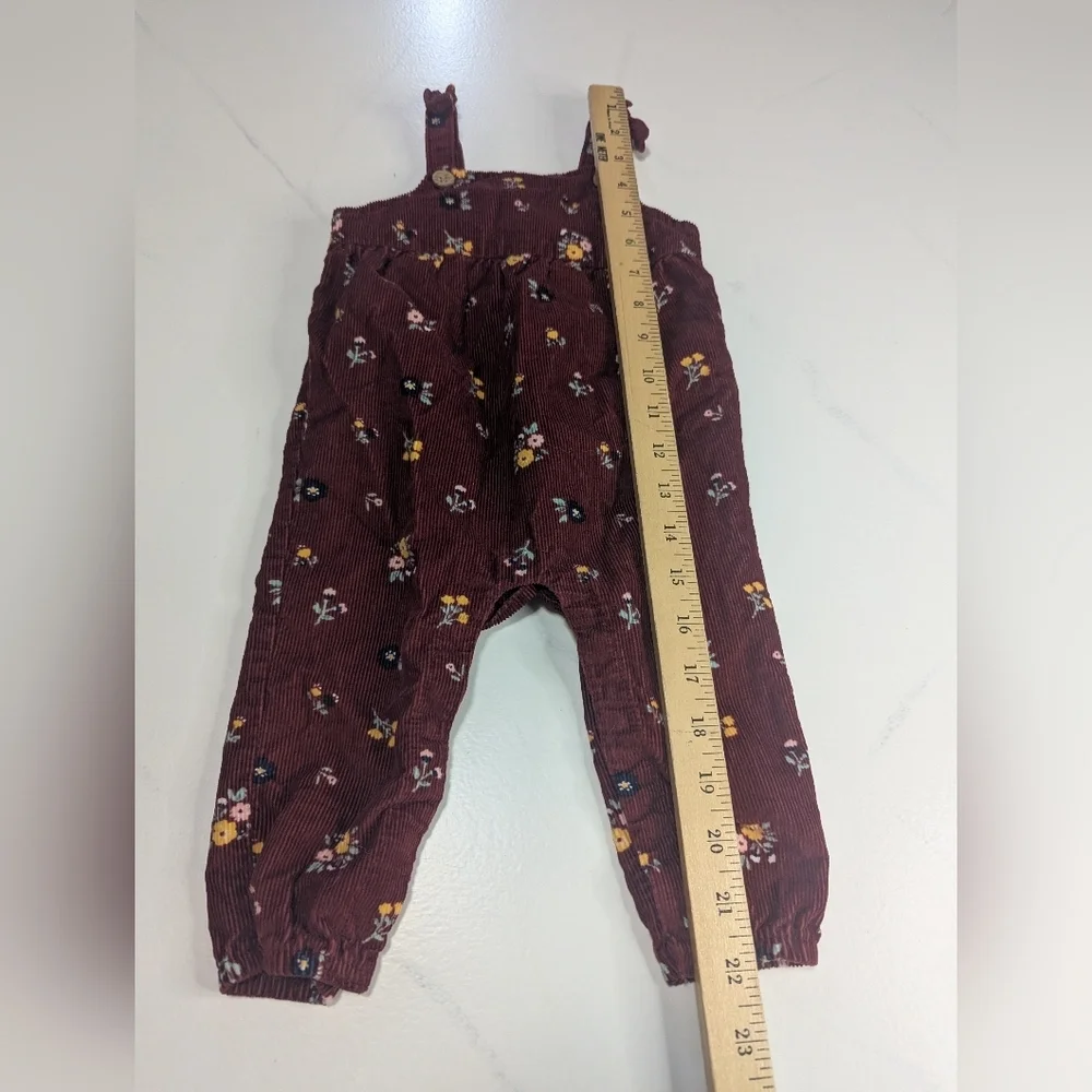 Carter's Corduroy Maroon Floral Bibbed Romper 9 Months